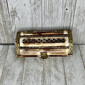 Vintage Hand Carved Moroccan Camel Bone and Brass Trinket Box